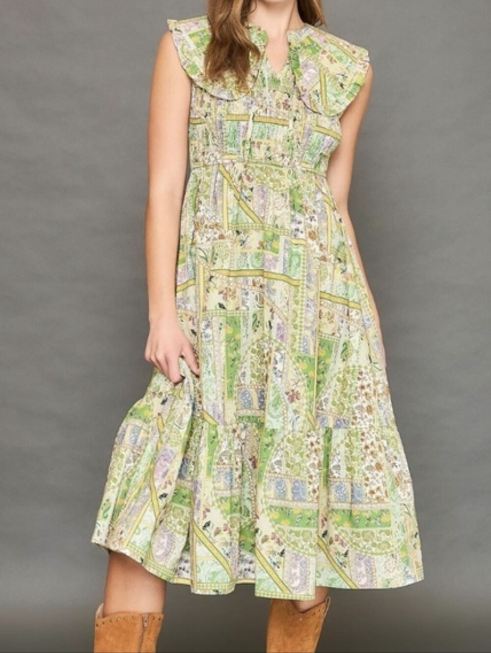 Boho Patchwork Ruffle Maxi Dress - Picture 5 of 7